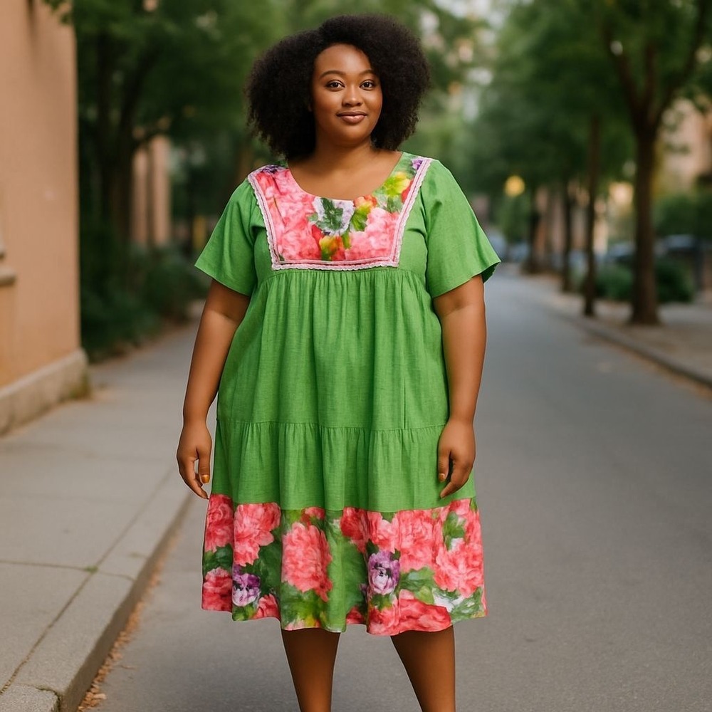 New Vintage Lisa Maru Hawaiian Muumuu Dress Floral Tropical Ruffle size Medium